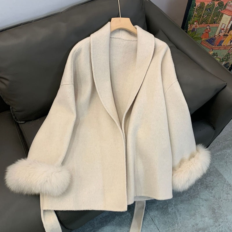 Luxurious double-sided fox hair wool coat, perfect for chic, feminine style. A&S Collection