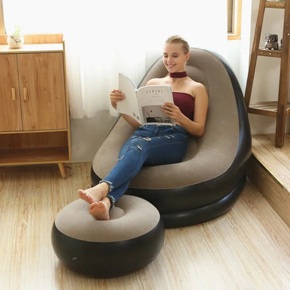 Inflatable lazy armchair PVC flocked folding sofa with pull-on lunch chaise longue set A&S Collection