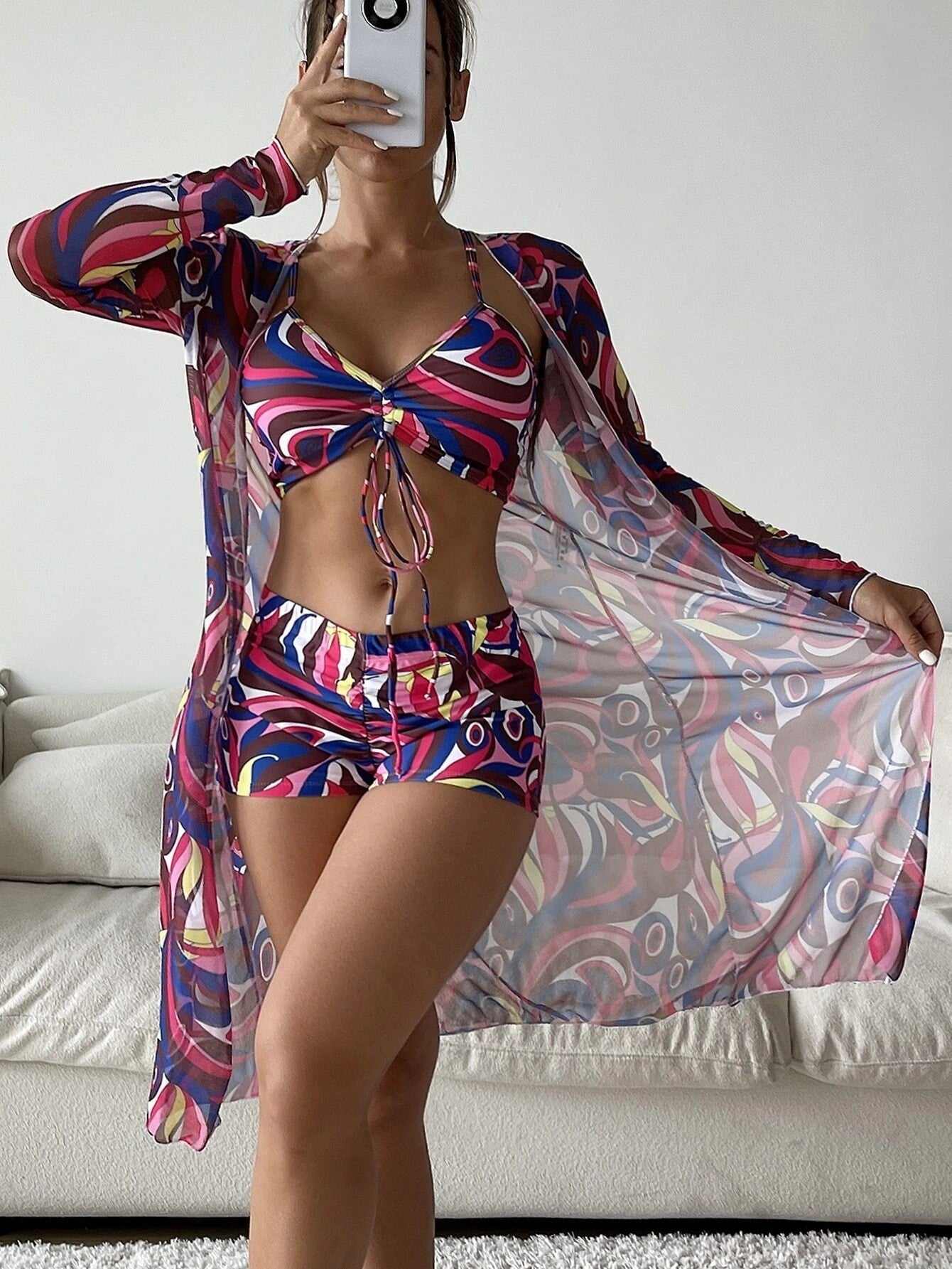 Trendy 3-Piece Bikini Set with Cardigan - Perfect for Summer Beach Style! CJ