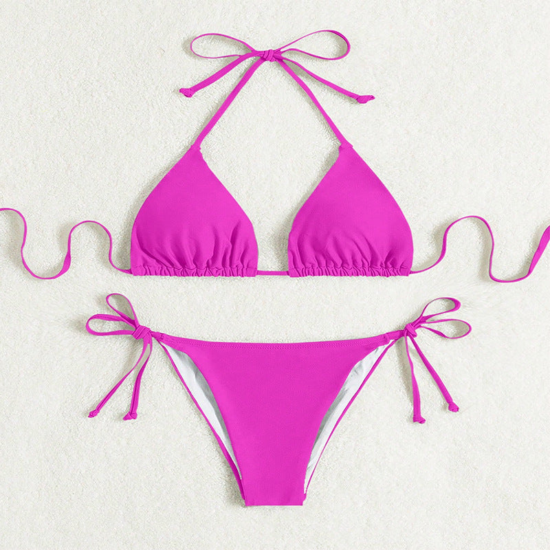 Pure Color Tied Halter Bikini Swimsuit CJ