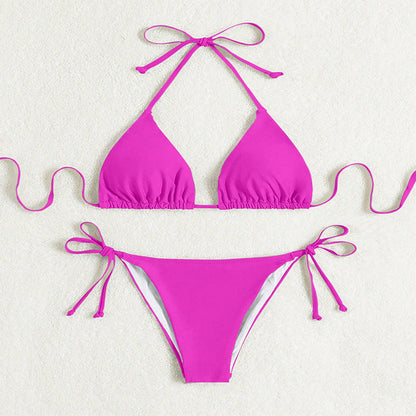 Pure Color Tied Halter Bikini Swimsuit CJ