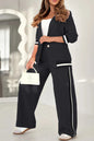 2 Pcs Set Women Suit Coat Pants Suit Lapel Long Sleeves Lady Jacket Wide Leg High Waist Trousers Female Commuting Office Outfit A&S Collection