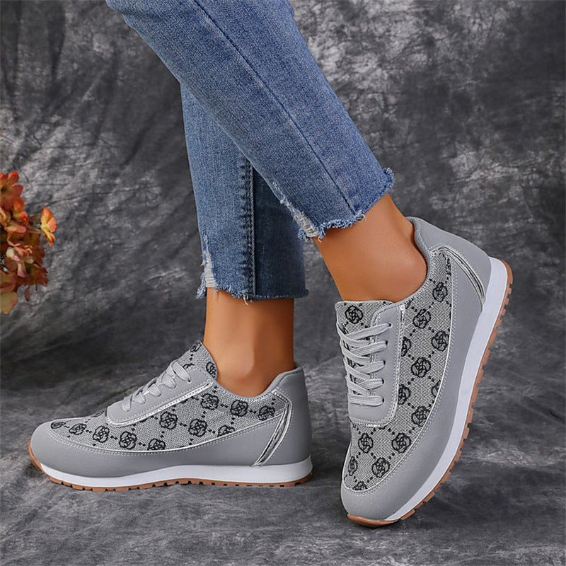 Flower Print Lace-up Sneakers Casual Fashion Lightweight Breathable Walking Running Sports Shoes Women Flats A&S Collection