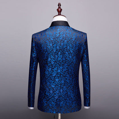 Men's fashion floral small suit jacket with shawl collar, slim-fit party wear, groom suit, singer coat, performance wear. A&S Collection