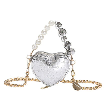 Mini Love-shape Pearls Handbag Fashion Cute Chain Lipstick Bag Women's Bright Candy Color Shoulder Messenger Bag A&S Collection