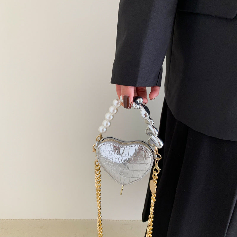 Mini Love-shape Pearls Handbag Fashion Cute Chain Lipstick Bag Women's Bright Candy Color Shoulder Messenger Bag A&S Collection