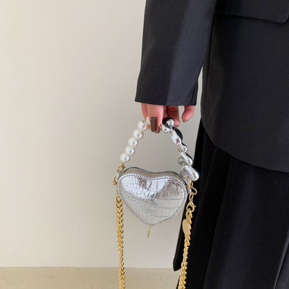 Mini Love-shape Pearls Handbag Fashion Cute Chain Lipstick Bag Women's Bright Candy Color Shoulder Messenger Bag A&S Collection