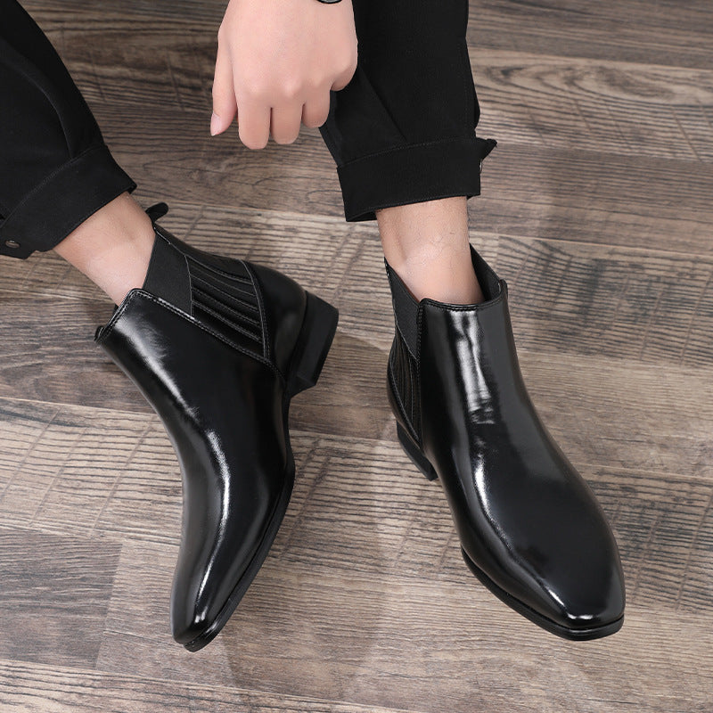 Pointed Toe Chelsea-style Boots For Men Fashion British Style Square Heel Business Formal Leather Shoes A&S Collection