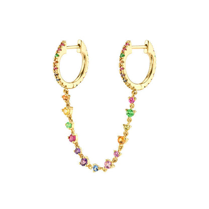 S925 Silver needle selling wind color earrings pendant female retro style studded with zircon earrings A&S Collection