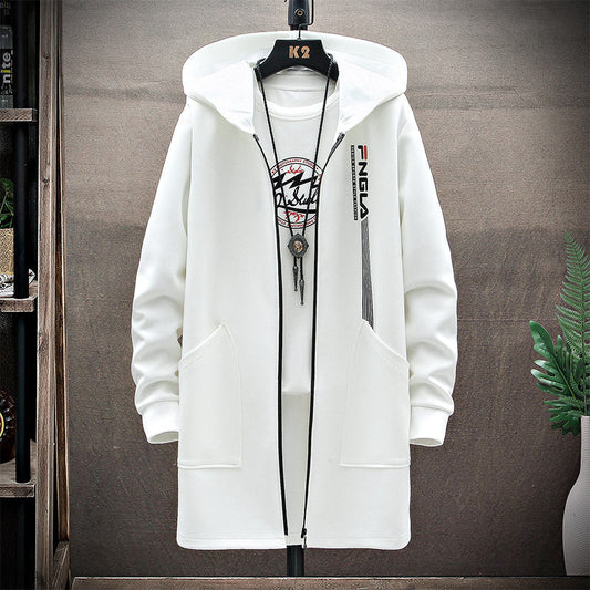 Tide brand Large Size Chinese style jacket Jacket Medium long hooded windbreaker male solid color printed long windbreaker male A&S Collection
