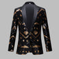 This slim-fit blazer, adorned with gold and silver sequins, features a sleek, single-button closure and a sophisticated satin shawl lapel. A&S Collection