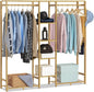 Bamboo Clothes Rack with Double Rods and Storage Shelves Free Standing Open Wardrobe Rack for Hanging Clothes and Storage for Be A&S Collection