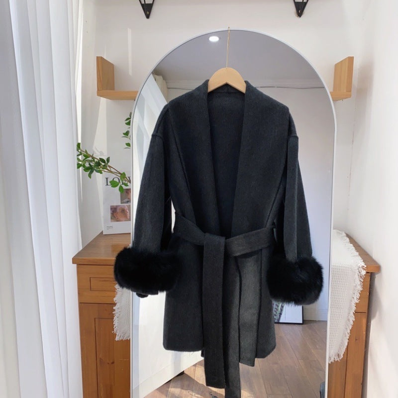 Luxurious double-sided fox hair wool coat, perfect for chic, feminine style. A&S Collection