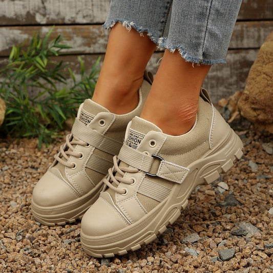 Lace-up Canvas Shoes With Hook Design Fashion Breathable Thick-soled Round-toe Casual Shoes For Women Sneakers A&S Collection