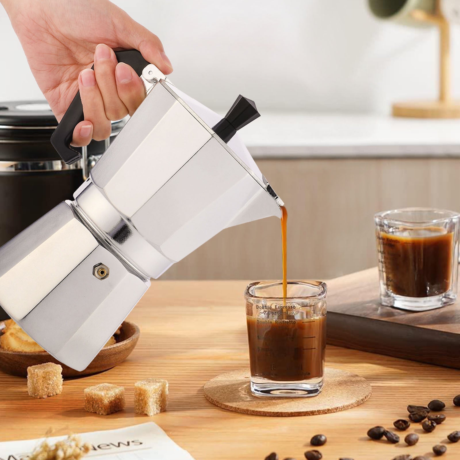 RAINBEAN Stovetop Espresso Maker 180ml For 3 Cups Espresso, Italian Moka Pot Coffee Maker, For Coffee Latte Mocha Cappuccino Macchiato Cuban Cafe Makers, Silver A&S Collection