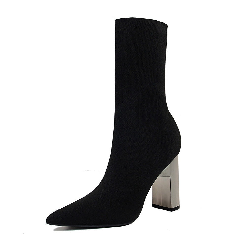 Stylish Short Tube Women's Boots with Metal Thick High Heels CJ