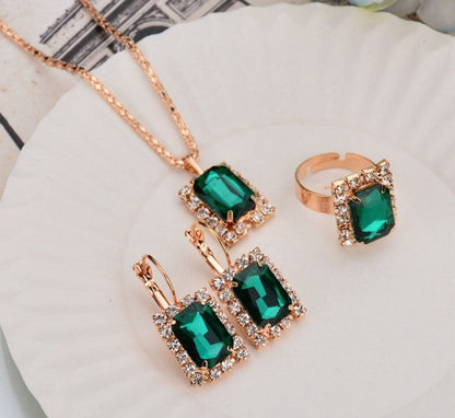 The Crystal Set Necklace Earring Ring Three-piece Set A&S Collection