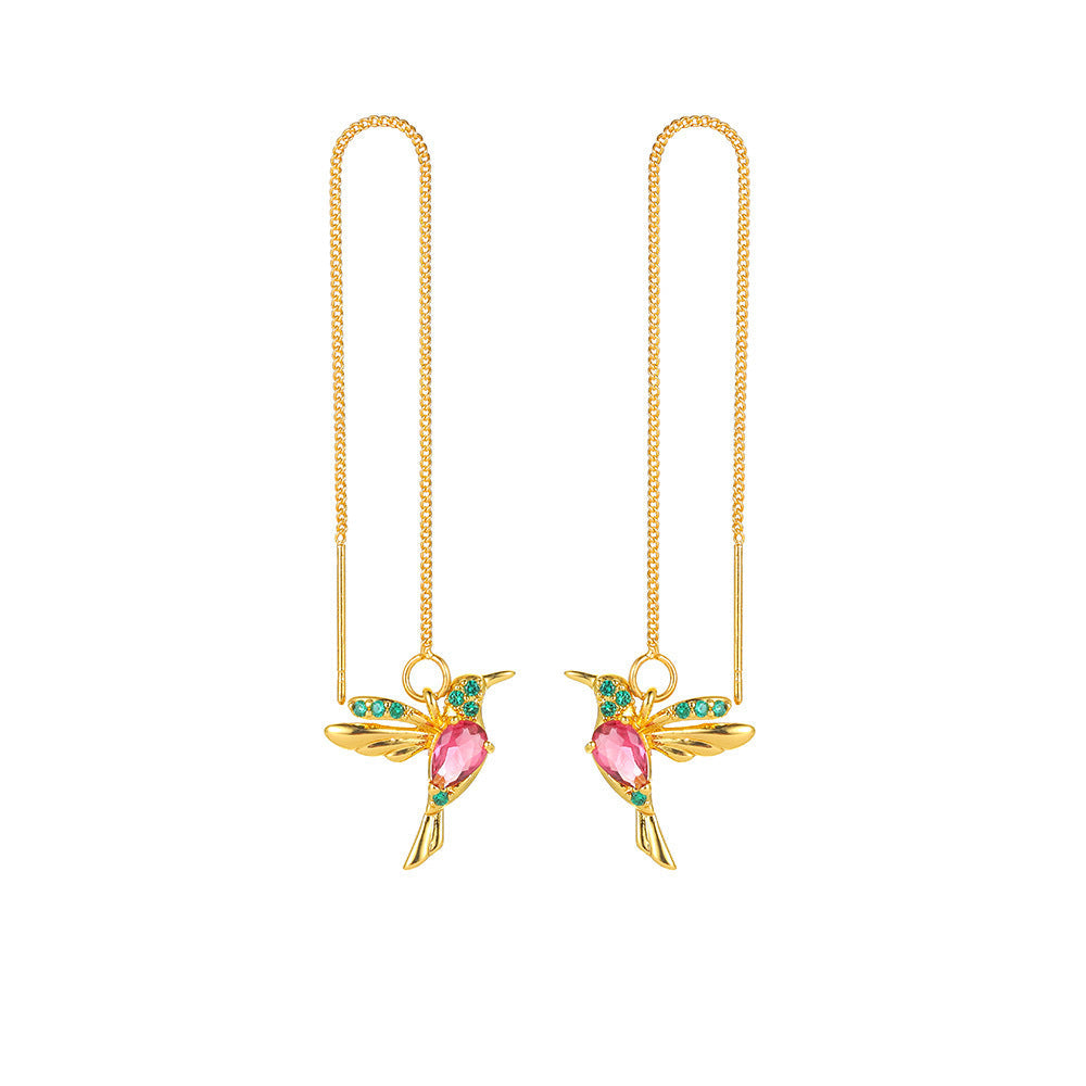 Elegant Hummingbird Earrings: Unique Long Drop Design with Tassels and Crystal Pendants – Perfect for Women and Girls Seeking Fashionable Jewelry CJ
