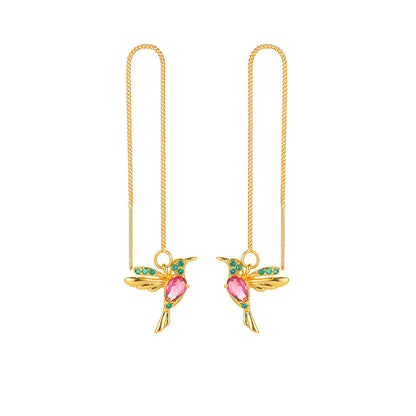 Elegant Hummingbird Earrings: Unique Long Drop Design with Tassels and Crystal Pendants – Perfect for Women and Girls Seeking Fashionable Jewelry CJ