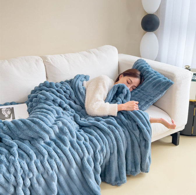 Soft Wind Bubble Velvet Blanket Warm Solid Rabbit Fur Blankets Double-sided Thickening Cover Throw Warm Fur Blanket A&S Collection