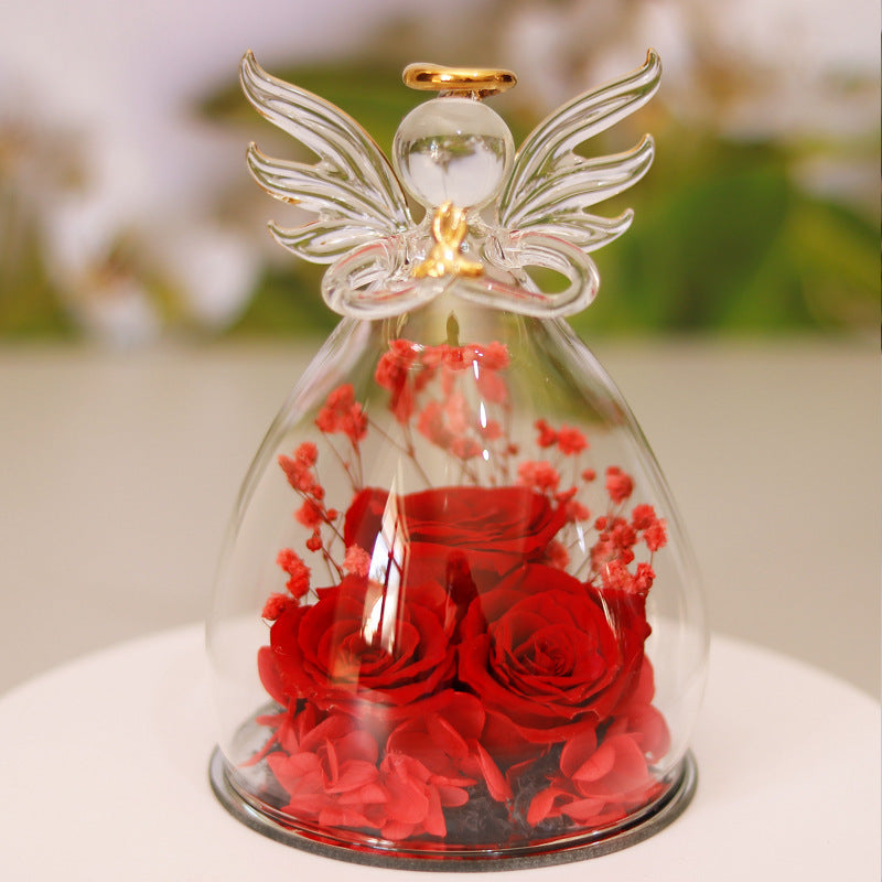 Eternal Flower Gift Box Angel Glass Cover Dried Rose Gift Box For Christmas New Year Valentine's Day Home Decor A&S Collection