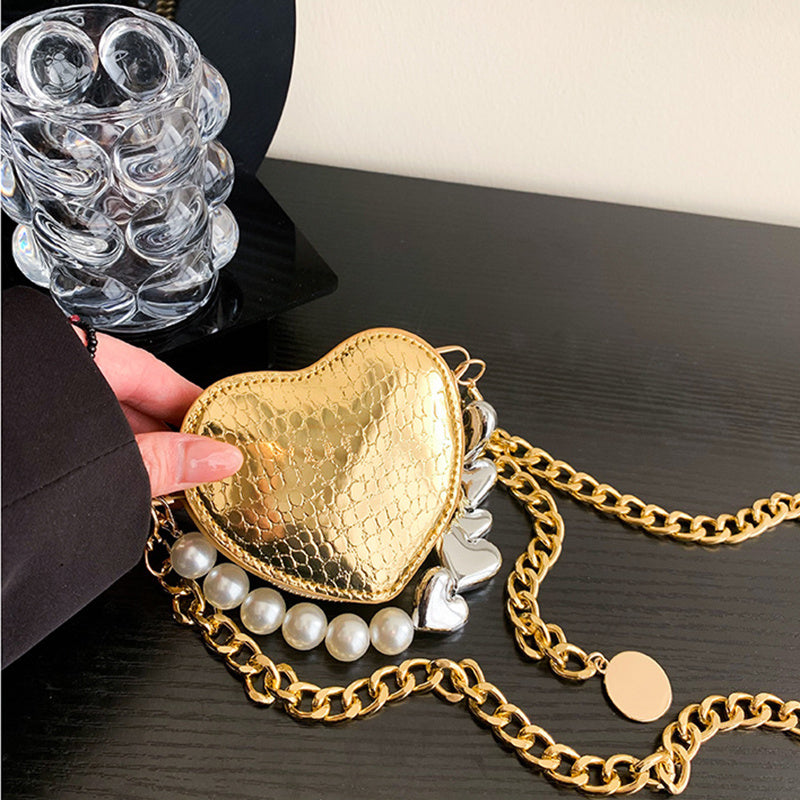 Mini Love-shape Pearls Handbag Fashion Cute Chain Lipstick Bag Women's Bright Candy Color Shoulder Messenger Bag A&S Collection