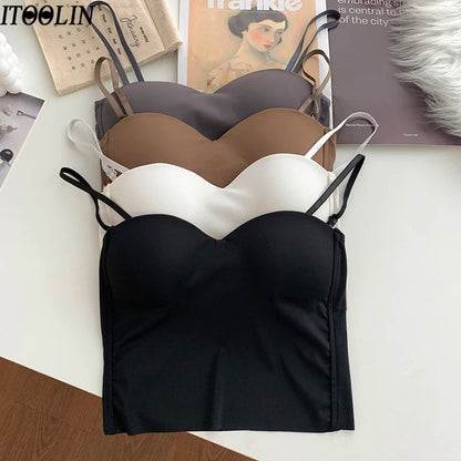 ITOOLIN Fashion Backless Tank Tops Cute Crop Tops For Women Slim Elastic Camisole Ice Silk Women Spaghetti Camis With Bra Pad A&S Collection