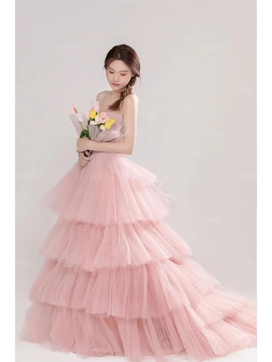 Elegant Girl's Wedding Photography Dress Pink White A&S Collection