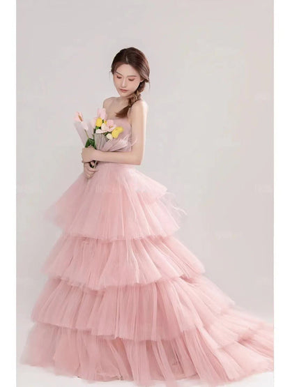 Elegant Girl's Wedding Photography Dress Pink White A&S Collection