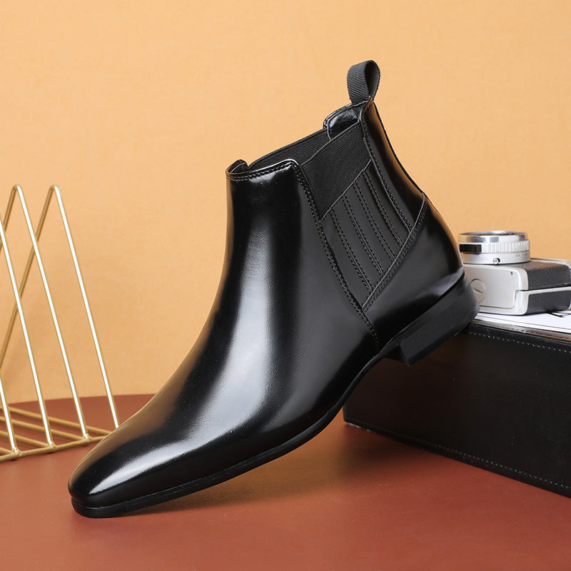 Pointed Toe Chelsea-style Boots For Men Fashion British Style Square Heel Business Formal Leather Shoes A&S Collection
