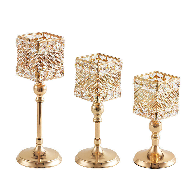 Light luxury style electroplating retro creative candlestick wedding props ornaments iron square candle cup decoration A&S Collection