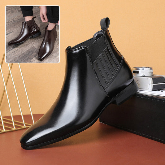 Pointed Toe Chelsea-style Boots For Men Fashion British Style Square Heel Business Formal Leather Shoes A&S Collection