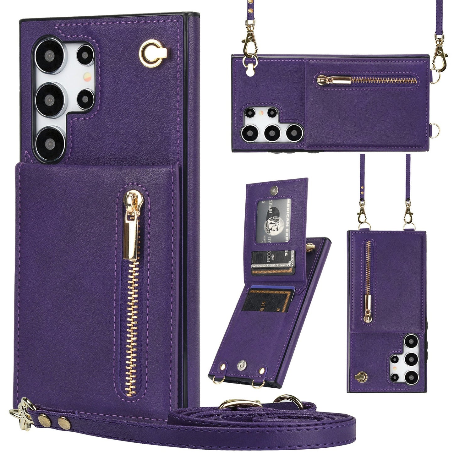 Card Crossbody Zipper Bracket Leather Phone Case A&S Collection