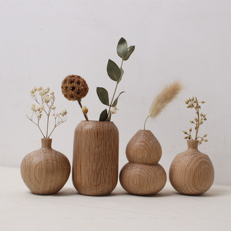 Japanese Style Groceries Solid Wood Dried Flowers And Flowerpot Wooden Craftwork Ins Vase A&S Collection