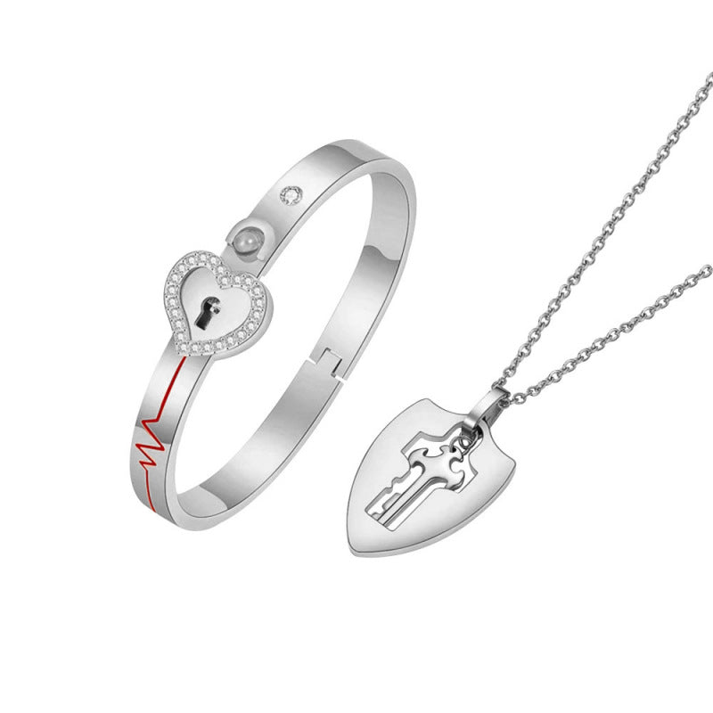 Special Day titanium steel love lock set: matching projection lock bracelet and key necklace for lovers A&S Collection