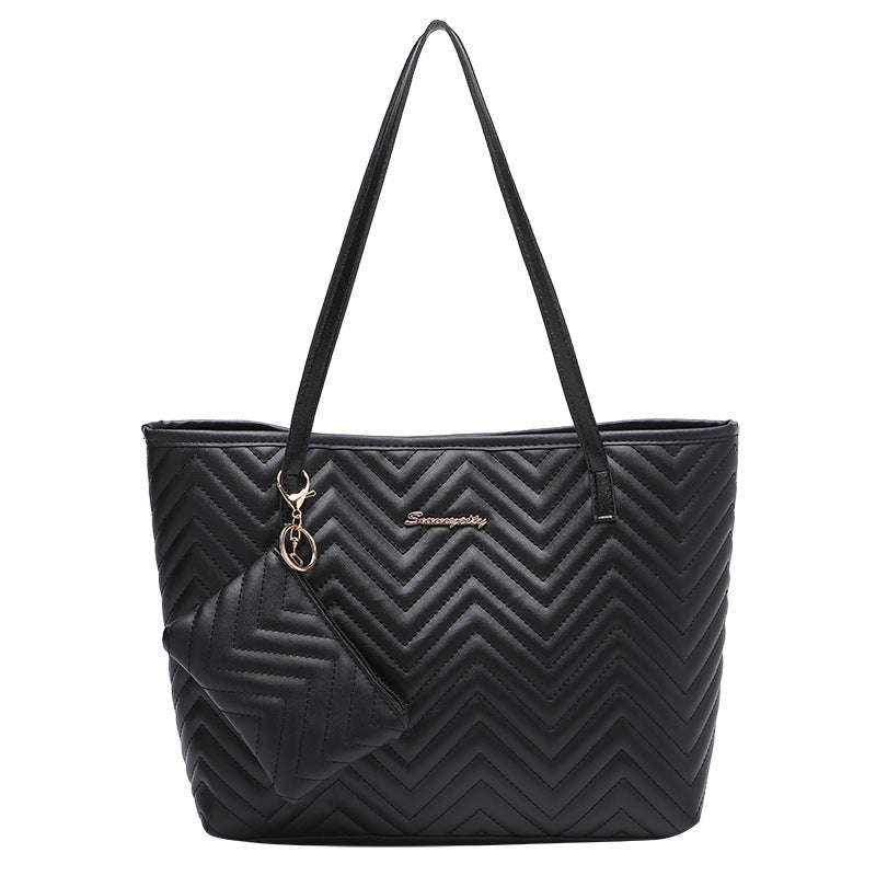 Women's Fashionable Wave Pattern Diamond Plaid Embroidered Shoulder Bag A&S Collection