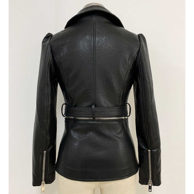Autumn/winter British style women's motorcycle jacket with detachable hem, trim, and zipper leather coat A&S Collection