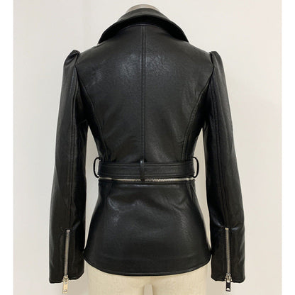 Autumn/winter British style women's motorcycle jacket with detachable hem, trim, and zipper leather coat A&S Collection