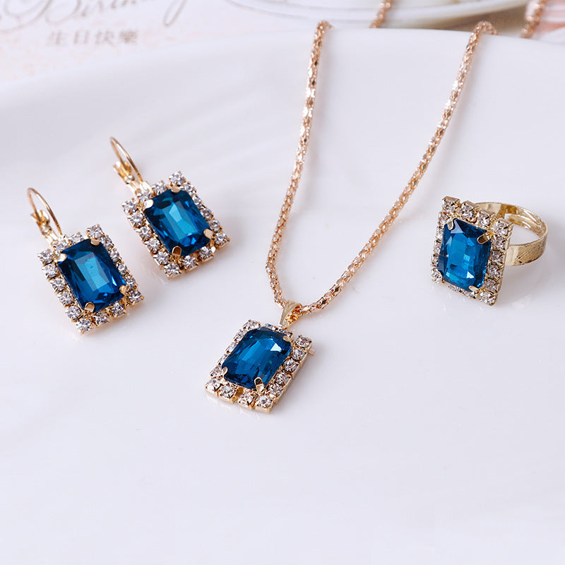 The Crystal Set Necklace Earring Ring Three-piece Set A&S Collection