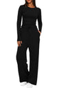 2 Pieces Women's Suit Autumn Winte Long Sleeve Tops High Waisted Wide Leg Pants Sportswear Female Clothes Solid Color Casual Suit.