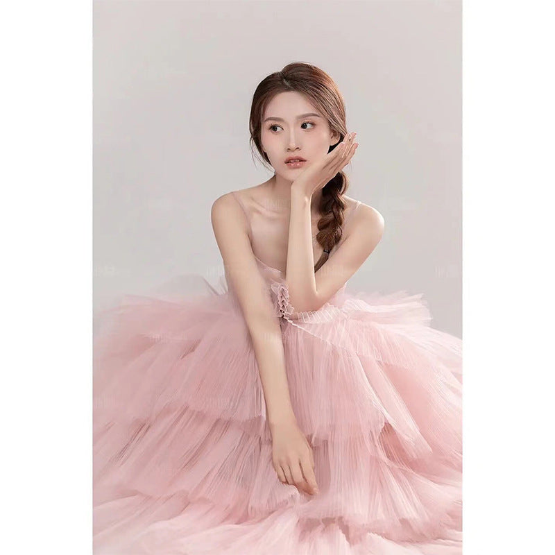 Elegant Girl's Wedding Photography Dress Pink White A&S Collection