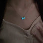 Glow-in-the-Dark Luminous Butterfly Jewelry Set: Stunning Blue Necklace and Bracelet Combo – Perfect Clavicle Chain Choker for Women’s Parties and Gifts" CJ