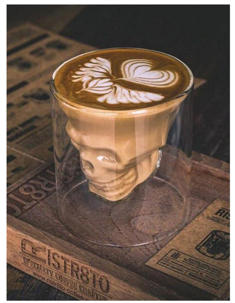 Stylish double-walled skull head glass beer cups, heat-resistant, perfect for unique Korean-inspired aesthetics A&S Collection