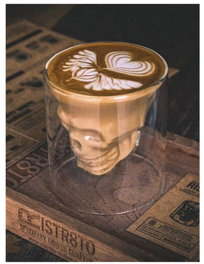 Stylish double-walled skull head glass beer cups, heat-resistant, perfect for unique Korean-inspired aesthetics A&S Collection