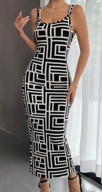 Allover Geo Print Tank Bodycon Dress CJ