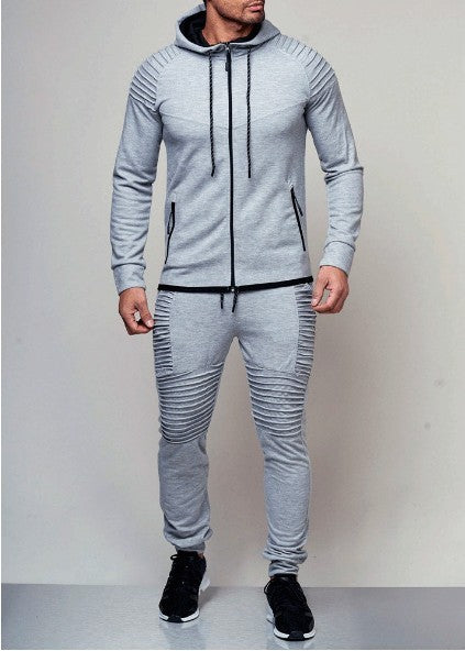 Suit Foreign trade cross-border men's leisure sports long sleeve suit pure color cardigan hoodie pants two pieces A&S Collection