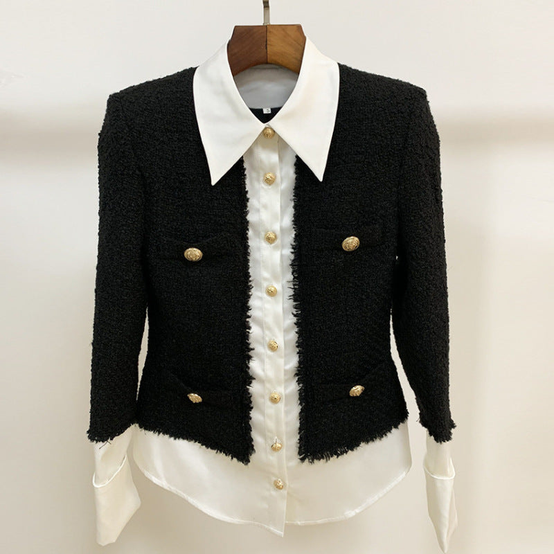 Autumn/winter new European and American fashion satin stitching lion button shirt jacket Hypersku