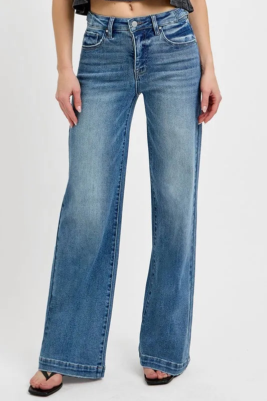 RISEN Full Size Tummy Control High Rise Wide Adjustable Waist Band Jeans Plus Size.