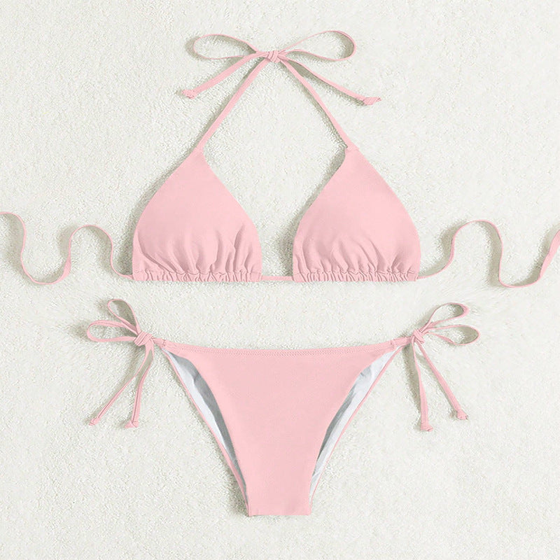 Pure Color Tied Halter Bikini Swimsuit CJ