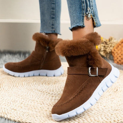 New Snow Boots Winter Warm Thickened Solid Color Plush Ankle Boots With Buckle Design Plus Velvet Flat Shoes For Women A&S Collection